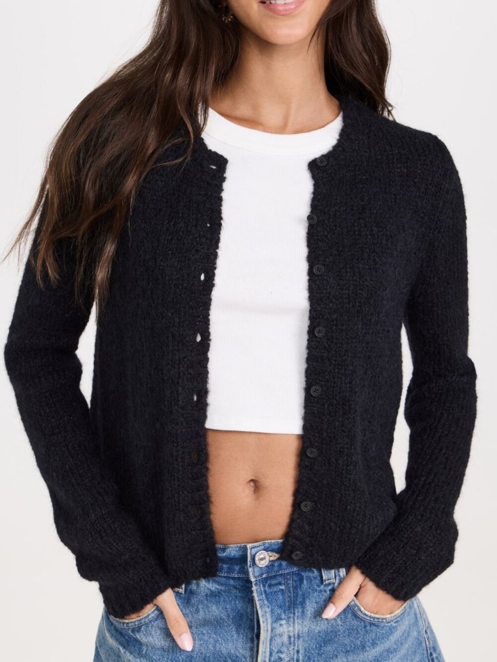 Reformation Clara Alpaca Crew Cardigan in Black Size Medium